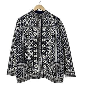 Christiania Sweaters Fair Isle Chunky Knit Wool Cardigan Size M Blue Nordic